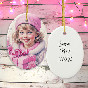 Vintage Pink Little Girl Christmas Personalised Ceramic Tree Decoration