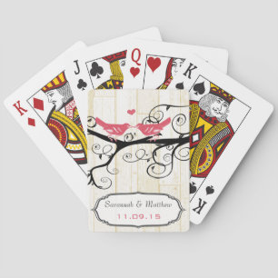Vintage Pink Love Birds Wedding Gift Playing Card
