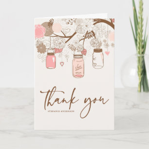 Vintage Pink Mason Jars Flora Thank You Card