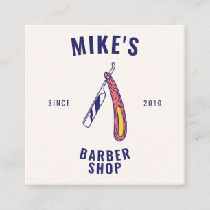Vintage pink mens barbershop razor hair stylist square business card