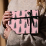 Vintage pink minimalistic spruce merry christmas wrapping paper<br><div class="desc">A black and pink,  modern and minimalistic christmas wrapping paper with a vintage illustration of a norwegian spruce christmas tree.</div>