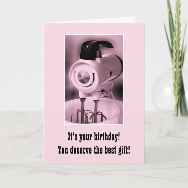 Vintage Pink Mixer Happy Birthday Humour Card (Front)