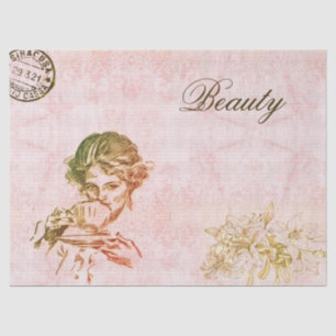 Vintage Pink Modern Elegant Flowers Girl Coffee Tissue Paper