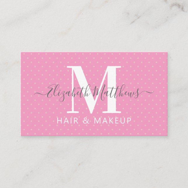 Vintage Pink Monogram Hair & Makeup Business Card (Front)