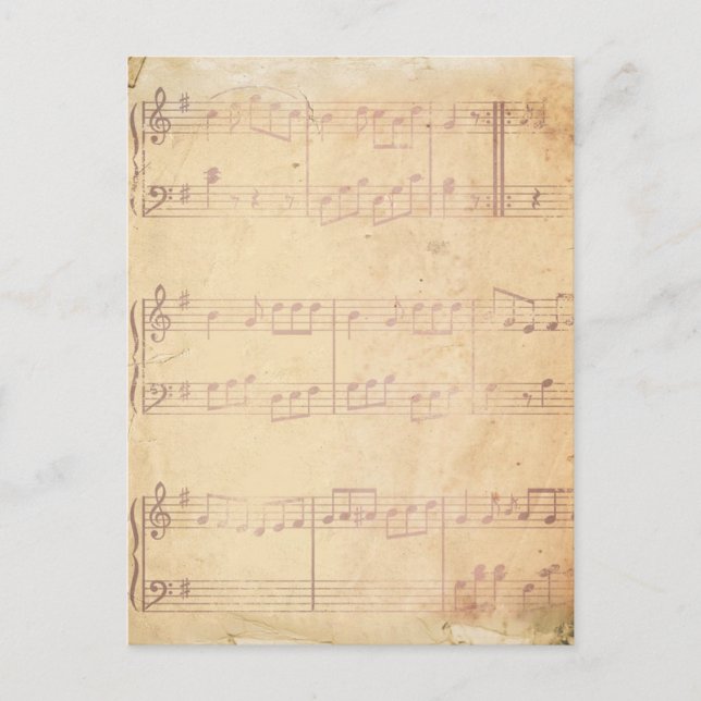 Vintage Pink Music Sheet Postcard (Front)