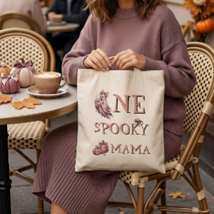 Vintage Pink One Spooky Mama Coquette Coffee Ghost Tote Bag