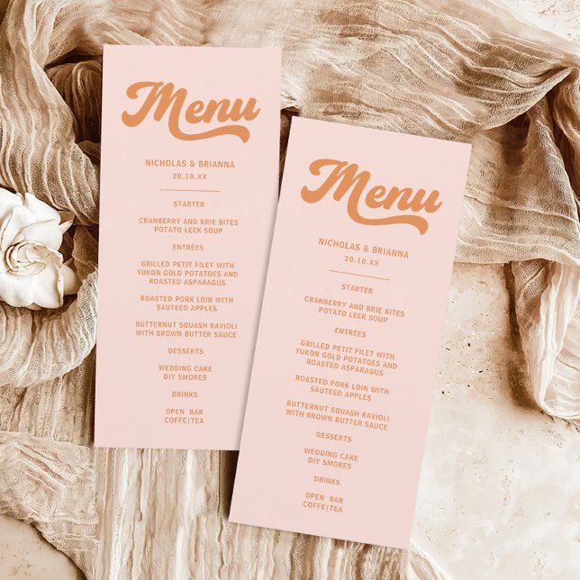 Vintage Pink Orange Retro Wedding  Menu (Creator Uploaded)