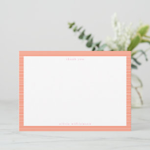 Vintage Pink Orange Stripes Personalised Name Thank You Card
