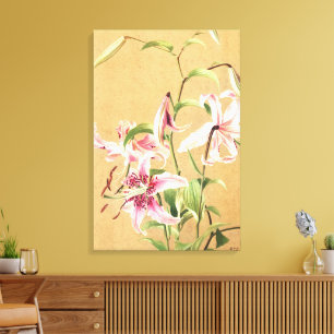 Vintage Pink Oriental Lily Botanical Flower Art Canvas Print