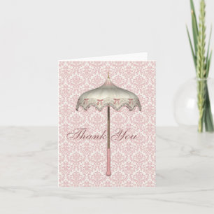 Vintage Pink Parasol Umbrella Thank You Cards