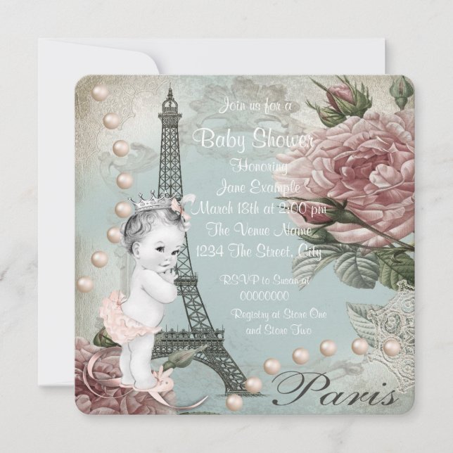 Vintage Pink Paris Baby Shower Invitation (Front)