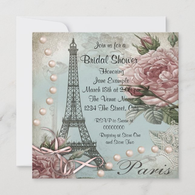 Vintage Pink Paris Bridal Shower Invitations (Front)