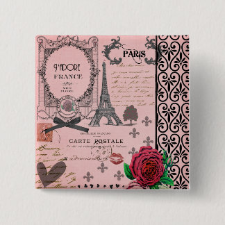 Vintage Pink Paris Collage 15 Cm Square Badge