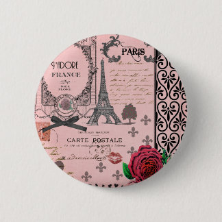 Vintage Pink Paris Collage 6 Cm Round Badge