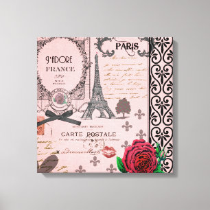 Vintage Pink Paris Collage canvas art print