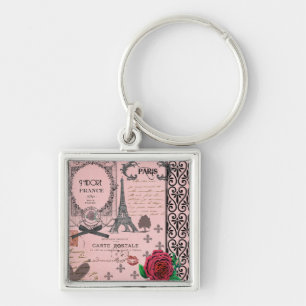 Vintage Pink Paris Collage Key Ring
