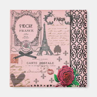 Vintage Pink Paris Collage Magnet