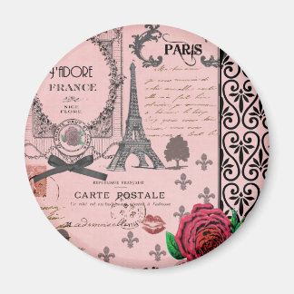Vintage Pink Paris Collage Magnet