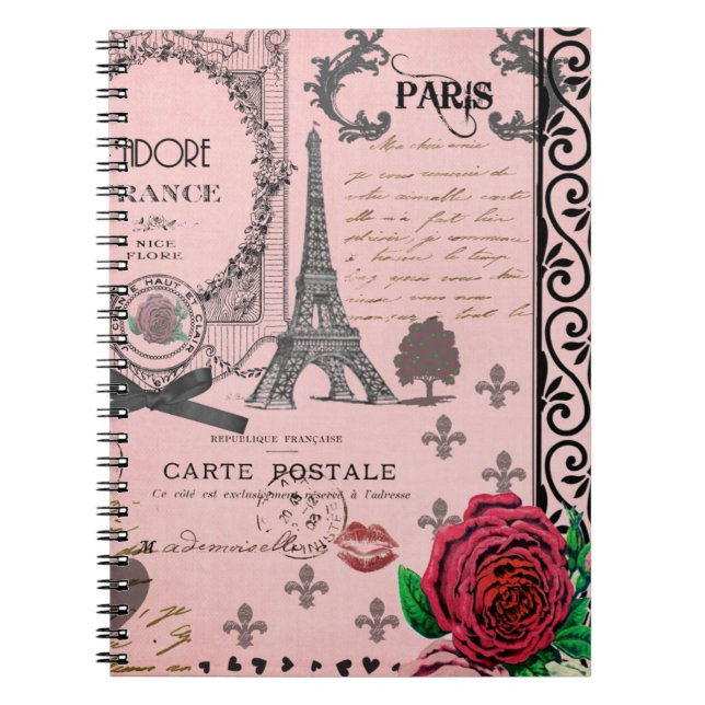 Vintage Pink Paris Collage notebook (Front)