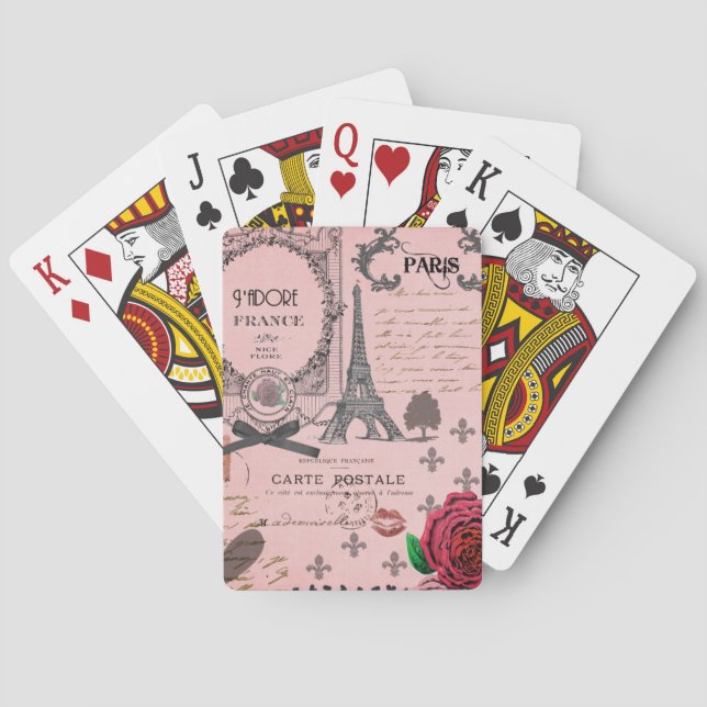 Vintage Pink Paris Collage Playing Cards (Back)