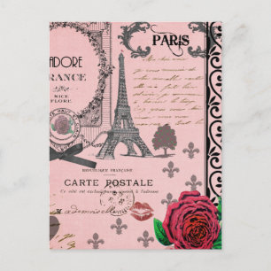 Vintage Pink Paris Collage Postcard