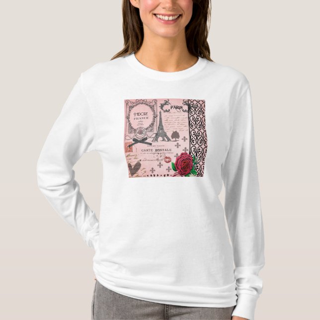 Vintage Pink Paris Collage T-Shirt (Front)