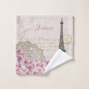 Vintage Pink Paris Eiffel Tower Romantic Collage B Bath Towel Set