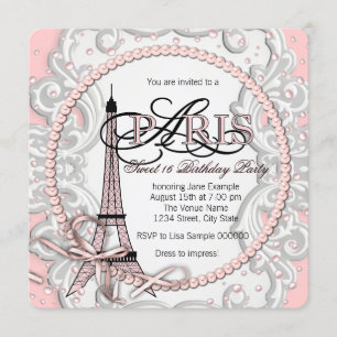 Vintage Pink Paris Sweet 16 Birthday Party Invitation