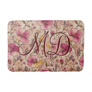 Vintage Pink Patchwork Flower Pattern Bath Mat