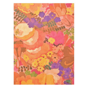 Vintage Pink Peach Flowers Botanical Watercolor Tablecloth