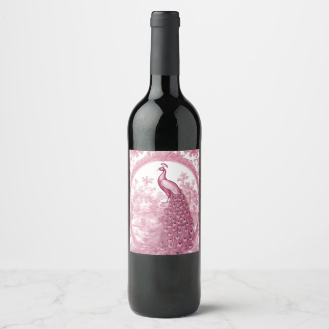Vintage pink peacock wine label (Front)