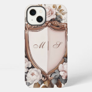 Vintage Pink Peonies Rococo Wedding Crest iPhone 13 Case