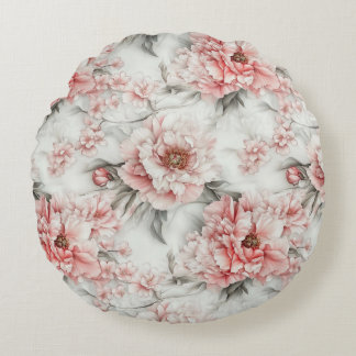 Vintage Pink Peonies Watercolor Duvet Cover Round Cushion
