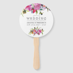 Vintage Pink Peonies Watercolor Wedding Favour Hand Fan