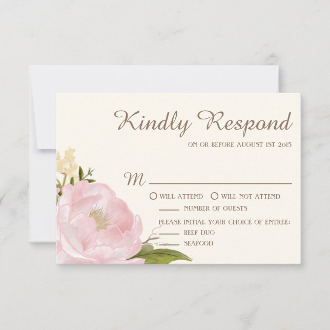 Vintage Pink Peonies Wedding RSVP Card III (Front)