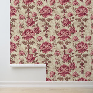Vintage pink peony blossom & petals classic flower wallpaper