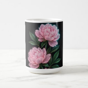 Vintage Pink Peony Floral Black Coffee Mug