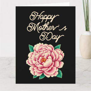 Vintage Pink Peony Flower Black Happy Mother's Day Card