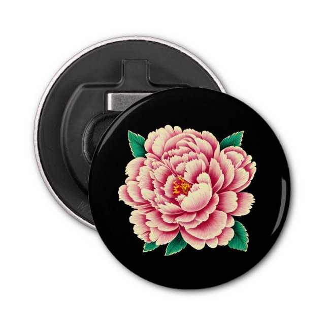 Vintage Pink Peony Flower Bottle Opener (Front)