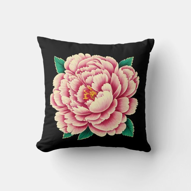 Vintage Pink Peony Flower Cushion (Front)
