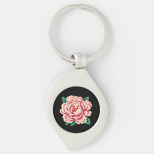 Vintage Pink Peony Flower Key Ring
