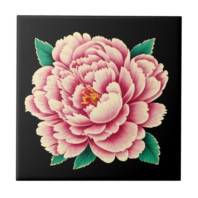 Vintage Pink Peony Flower Tile (Front)