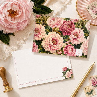 Vintage Pink Peony Monogram Personalised Card