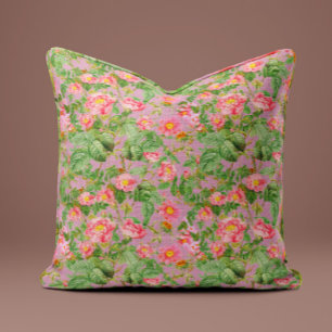 Vintage Pink Peony Rose Pillow in Blush Lilac