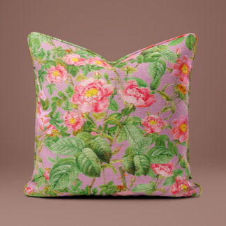 Vintage Pink Peony Rose Pillow in Blush Lilac