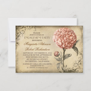 vintage pink peony rustic engagement party invitation