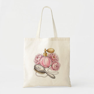 Vintage Pink Perfume Bottle & Pearls Tote Bag