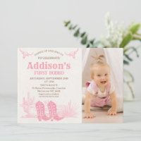 Vintage Pink Photo Cowgirl First Rodeo Birthday