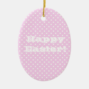 Vintage Pink Polka Dot Happy Easter Ceramic Tree Decoration