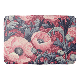 Vintage Pink Poppies Floral  Bath Mat